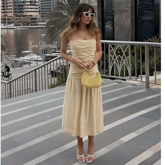 BLOGGER'S FAVE! Zara Draped Midi Dress Taupe Brown NWT - Picture 14 of 17